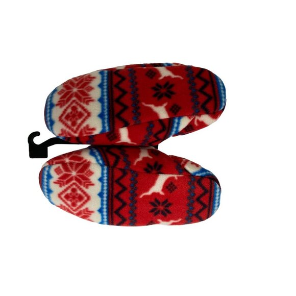 NEW Nordstrom Convertible Microfleece Slippers Red Bloom Reindeer Fair Isle Knit - Picture 7 of 7
